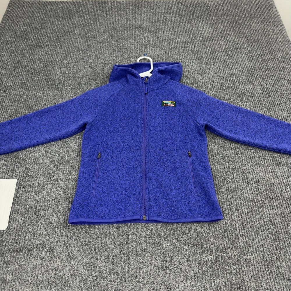 LL Bean Sweater Fleece Hoodie Kids S 8 Blue Polyester Full Zip Outdoor Gorpcore